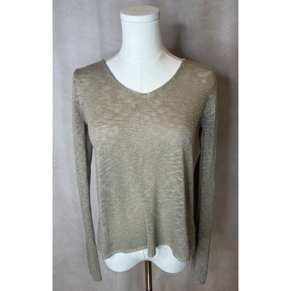 Poof Women’s Small V-Neck Lightweight Knit Sweater Neutral Long Sleeve Casual